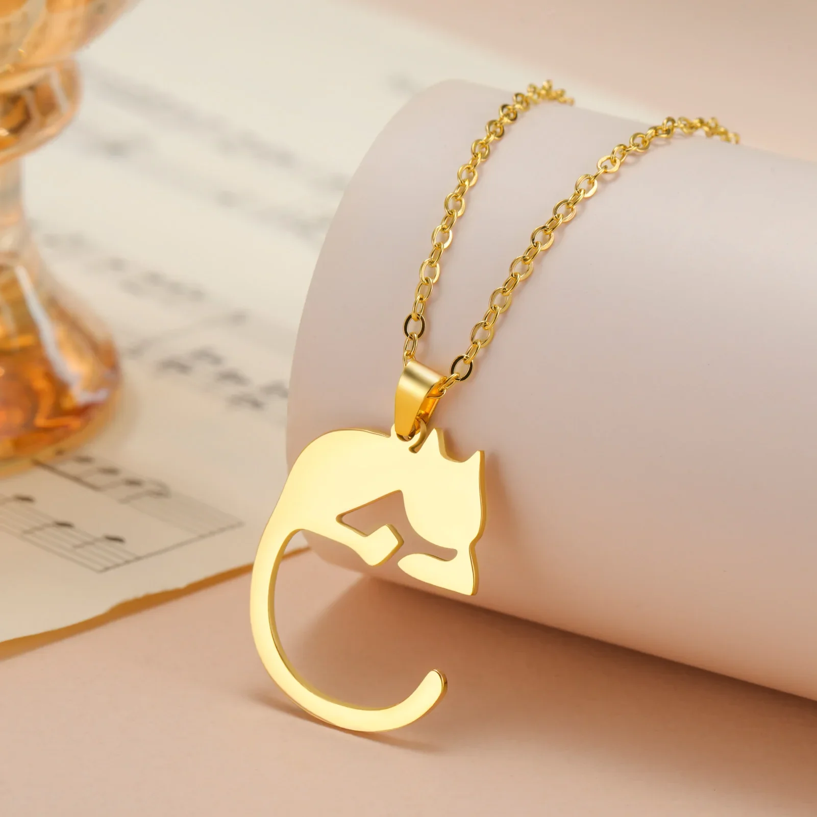 Katten hanger ketting dames | Edelstaal | Schattige kitten hanger | Trendy dieren sieraad | Perfect cadeau | Goud & staal | Jeshayuan - Image 4