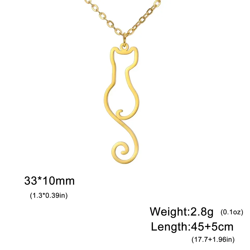 Katten hanger ketting voor dames | RVS | Schattige kitten dieren hanger | Trendy sieraden cadeau | Goud & staal | Jeshayuan | Modieuze dierenketting - Image 2