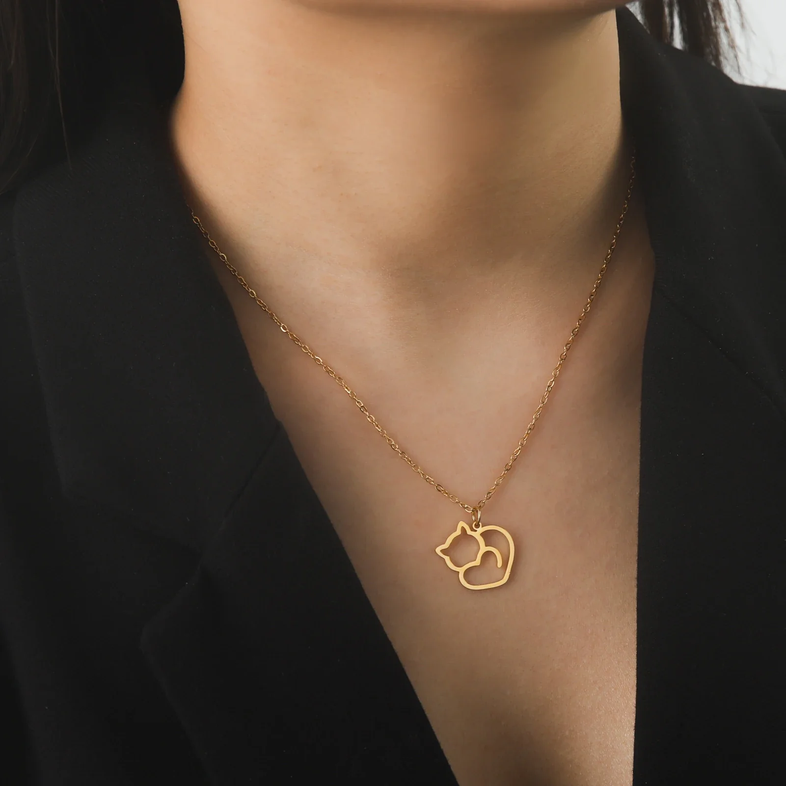 Katten ketting dames | RVS hanger met schattige kittens | Trendy dieren ketting | Sieraad cadeau vrouw | Goud & staal | Jeshayuan - Image 5