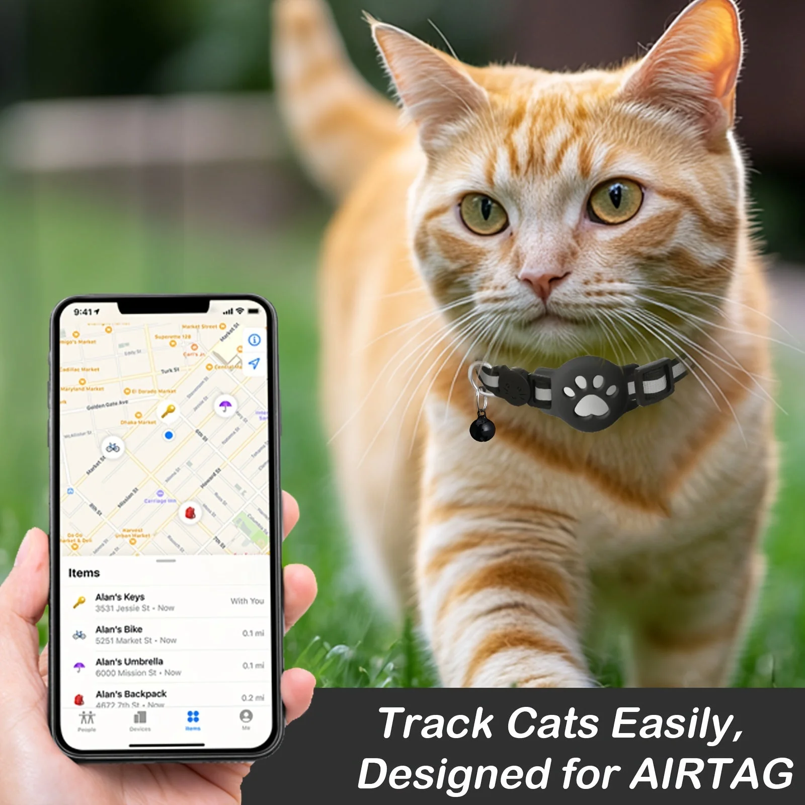 Kattenhalsband verstelbaar 18-30 cm | Veiligheidsbuckle | Bel | Nylon | Geschikt voor alle kattensoorten en leeftijden | Kattenpoot decoratie - Image 12
