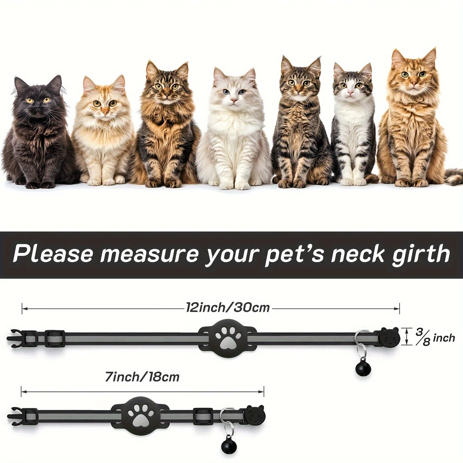 Kattenhalsband verstelbaar 18-30 cm | Veiligheidsbuckle | Bel | Nylon | Geschikt voor alle kattensoorten en leeftijden | Kattenpoot decoratie - Image 4