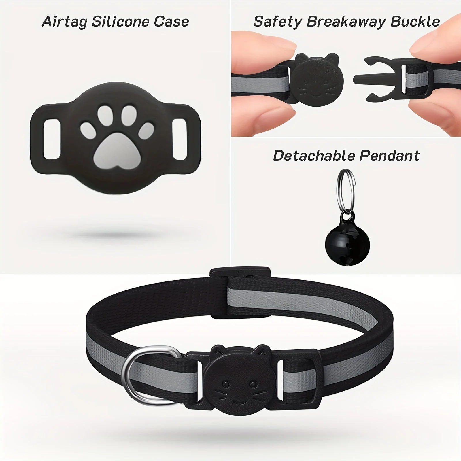 Kattenhalsband verstelbaar 18-30 cm | Veiligheidsbuckle | Bel | Nylon | Geschikt voor alle kattensoorten en leeftijden | Kattenpoot decoratie - Image 7