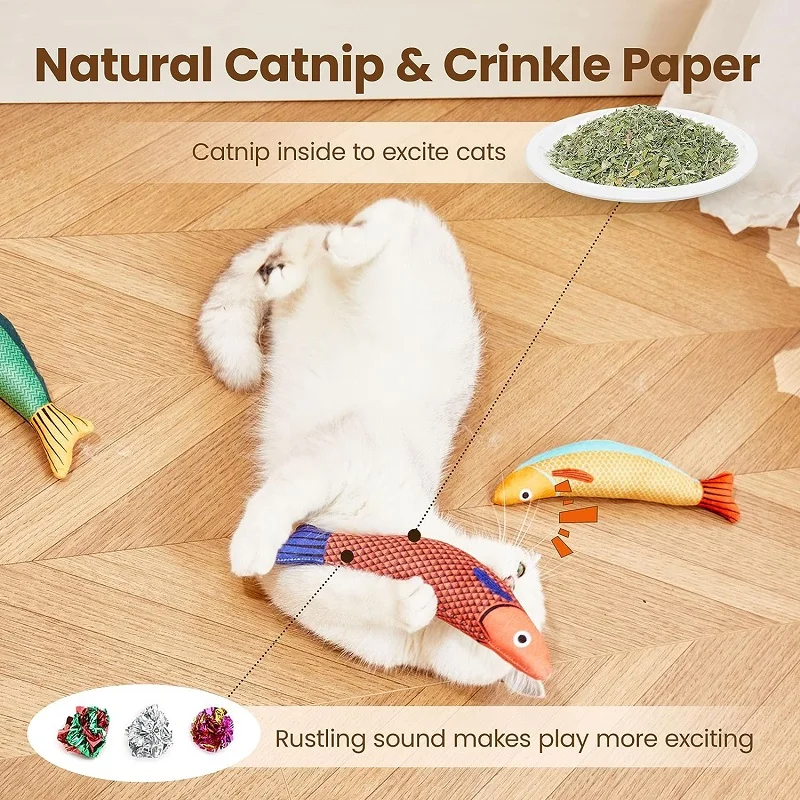 Interactieve Goudvis met Geluid voor Katten | Zacht Pluche Speelgoed Gevuld met Catnip | Stimuleert Spelen en Kauwen - Image 4