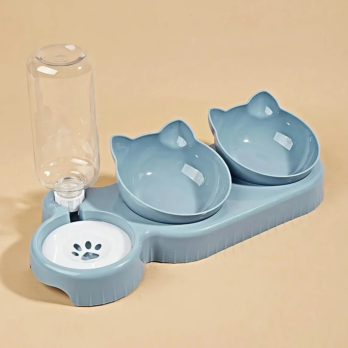 Kattenvoerbak en Waterbak 3-in-1 met Oorontwerp | Licht Hellende Kommen | Geïntegreerde Waterfles 500 ml | Kunststof | Eenvoudig te Reinigen - Image 10