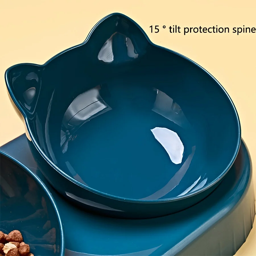 Kattenvoerbak en Waterbak 3-in-1 met Oorontwerp | Licht Hellende Kommen | Geïntegreerde Waterfles 500 ml | Kunststof | Eenvoudig te Reinigen - Image 4