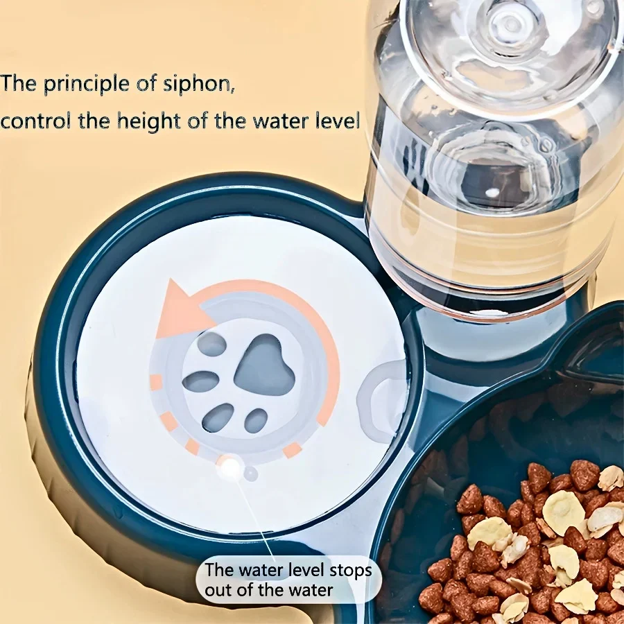Kattenvoerbak en Waterbak 3-in-1 met Oorontwerp | Licht Hellende Kommen | Geïntegreerde Waterfles 500 ml | Kunststof | Eenvoudig te Reinigen - Image 5
