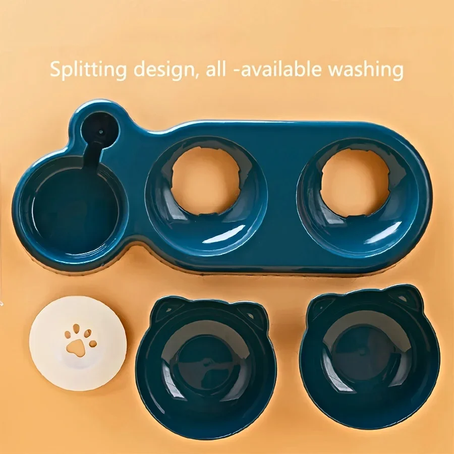 Kattenvoerbak en Waterbak 3-in-1 met Oorontwerp | Licht Hellende Kommen | Geïntegreerde Waterfles 500 ml | Kunststof | Eenvoudig te Reinigen - Image 6
