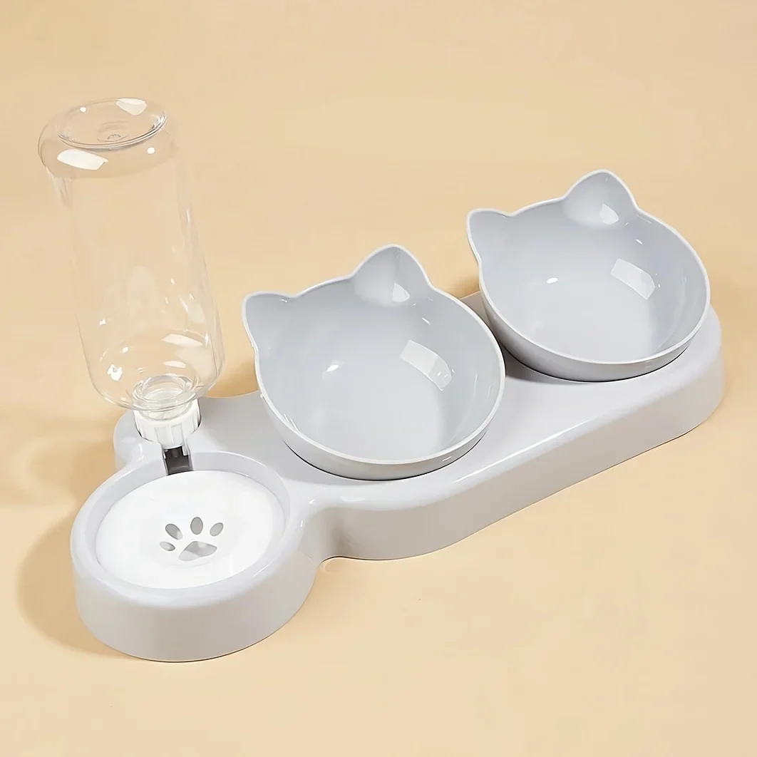 Kattenvoerbak en Waterbak 3-in-1 met Oorontwerp | Licht Hellende Kommen | Geïntegreerde Waterfles 500 ml | Kunststof | Eenvoudig te Reinigen - Image 8
