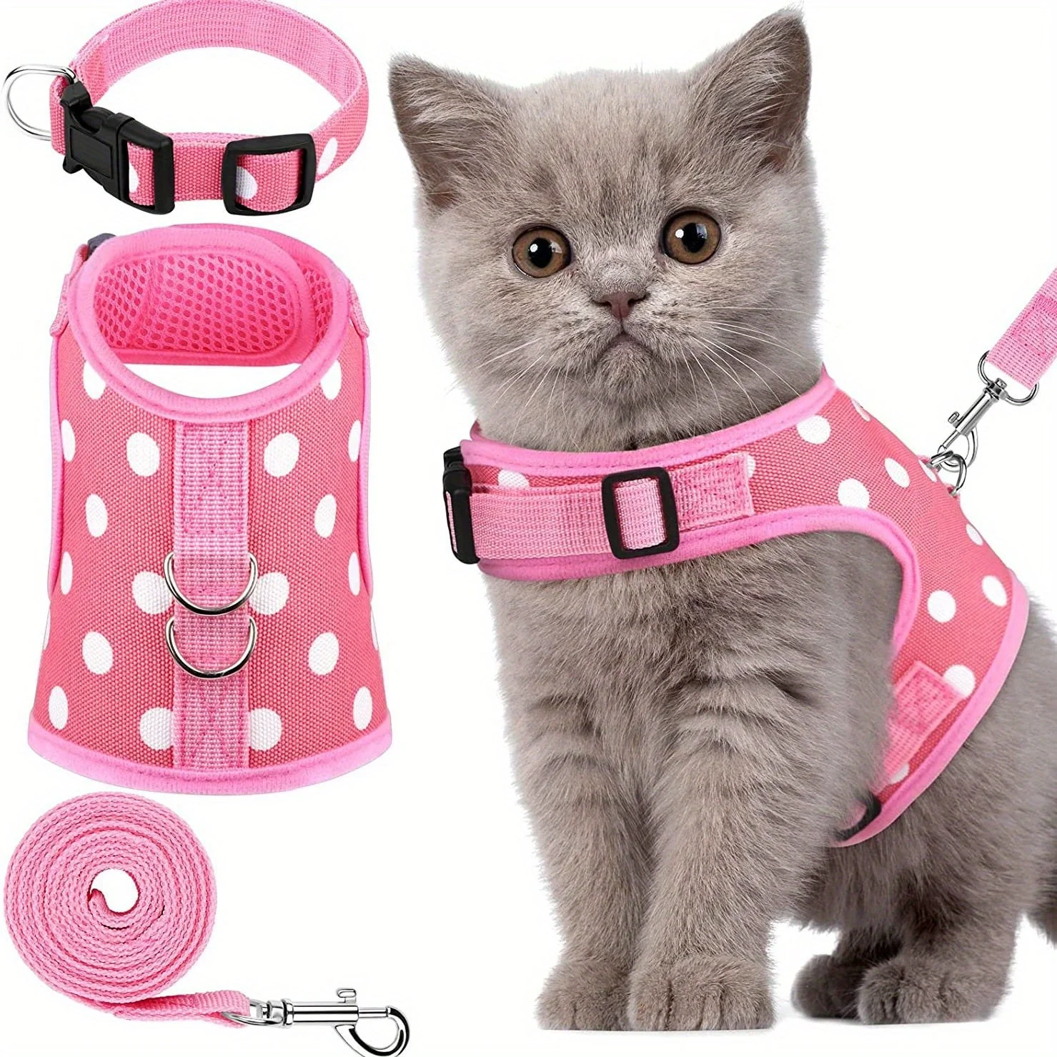 KittyComfort Harnas Set voor Katten en Kleine Honden | Verstelbaar Zacht Harnas met Riem en Halsband | Comfortabel en Veilig - Image 7