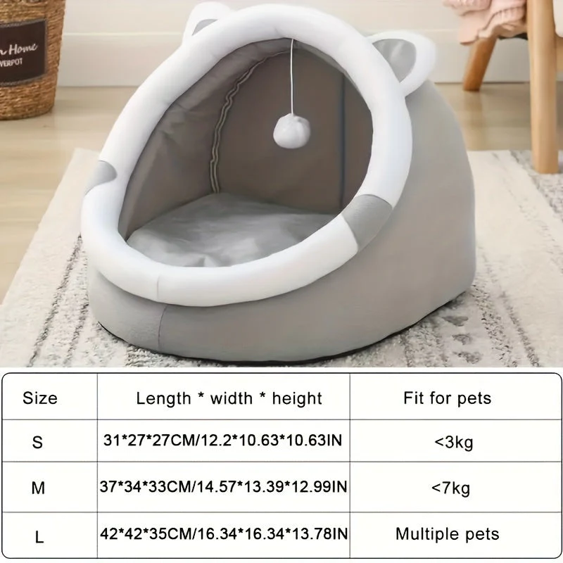 Kattenhuisje van zacht synthetisch materiaal | Met hangende speelbal | Verschillende maten | Comfortabel bed voor katten tot 7 kg | Modern ontwerp - Image 4