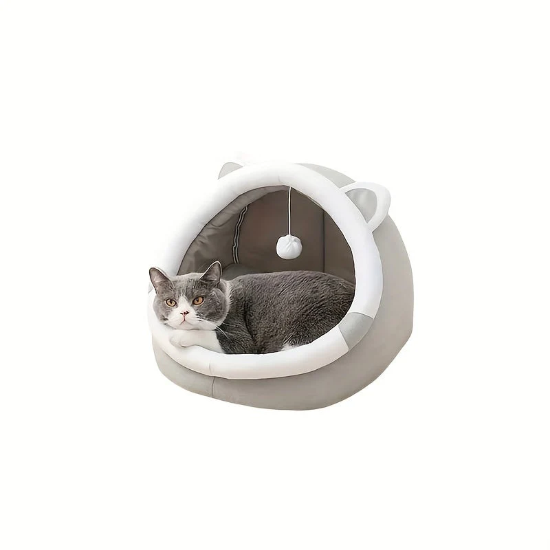 Kattenhuisje van zacht synthetisch materiaal | Met hangende speelbal | Verschillende maten | Comfortabel bed voor katten tot 7 kg | Modern ontwerp - Image 6