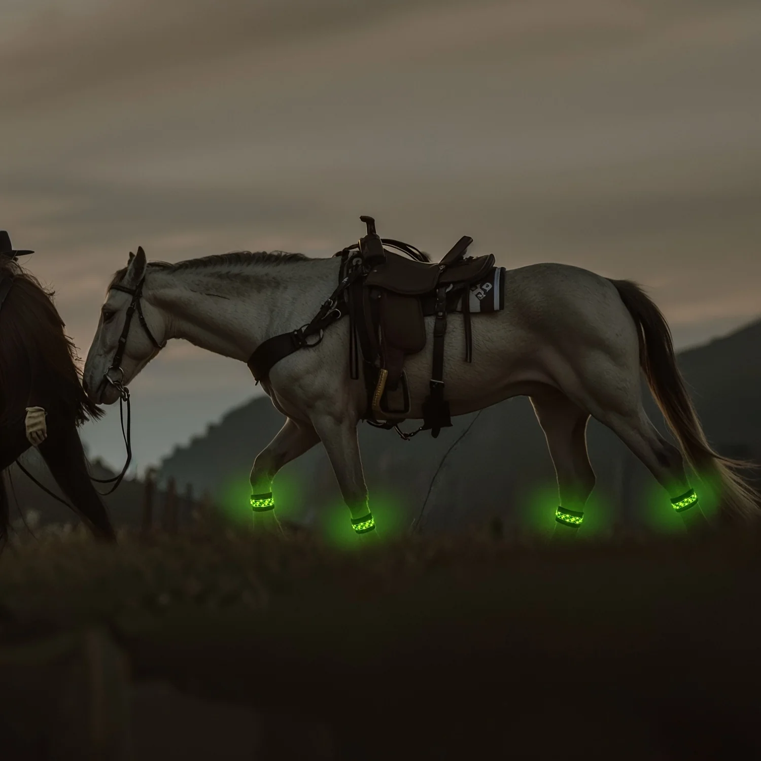LED verlichting | Gevlochten Paard Beenbeschermers | Nacht Rijden | Veiligheid Paardrijden | Polyester | Knopcelbatterij - Image 10