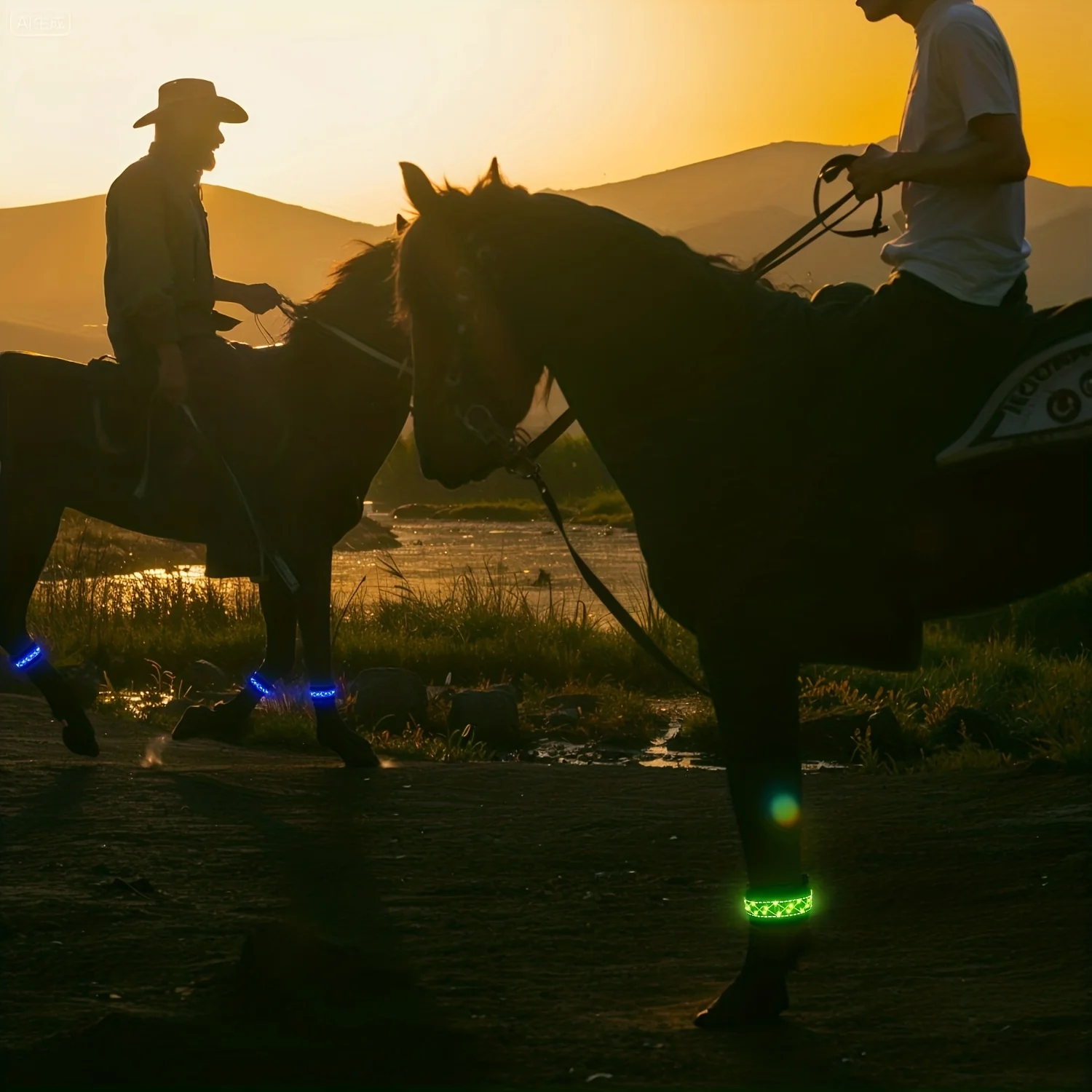 LED verlichting | Gevlochten Paard Beenbeschermers | Nacht Rijden | Veiligheid Paardrijden | Polyester | Knopcelbatterij - Image 8