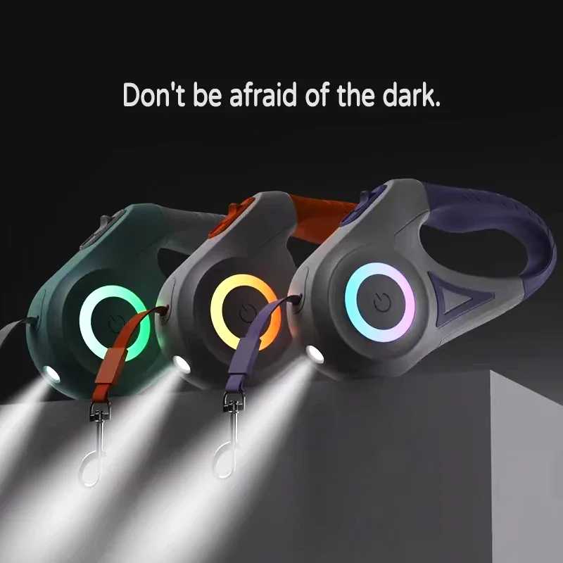 LED-Verlichte Automatische Lijn | 5 Meter | Comfortabele Grip, Zichtbaar in het Donker | Geschikt voor Honden en Katten tot 35 kg | Kleuren: Oranje, Paars, Groen - Image 2