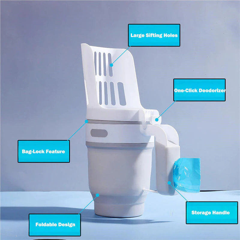 LitterMate kattenbak schep met ergonomisch handvat | Compact opvouwbaar ontwerp | Eenvoudig schoonmaken en minder rommel | Efficiënte afvalverwerking voor kattenbak - Image 11