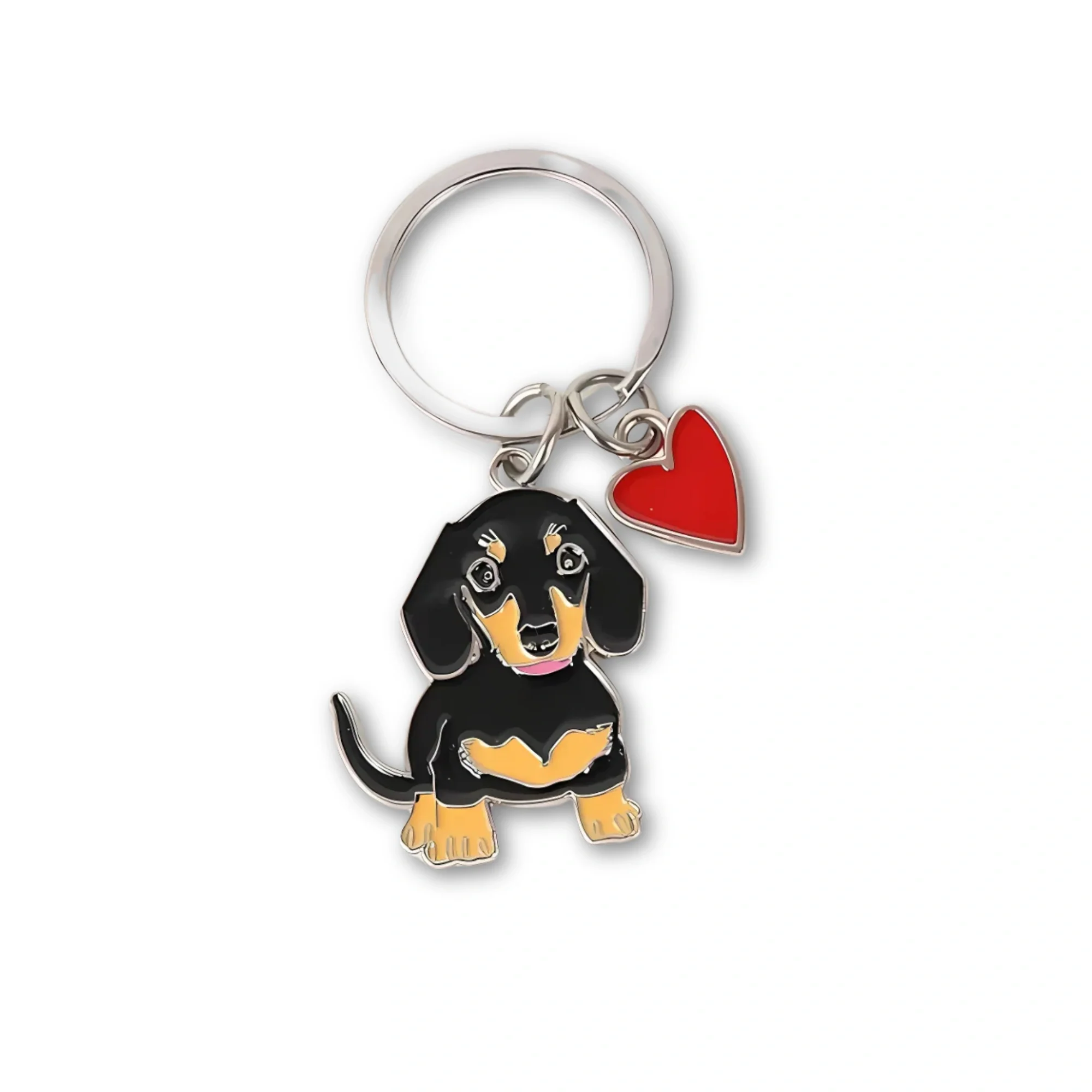 Metalen Sleutelhanger Hond | Teckel & Bulldog Design | Unisex Dieren Sleutelhanger met Hart | Beste Vriend Cadeau | Hanger voor Autosleutels | Zilver | Geschenkidee