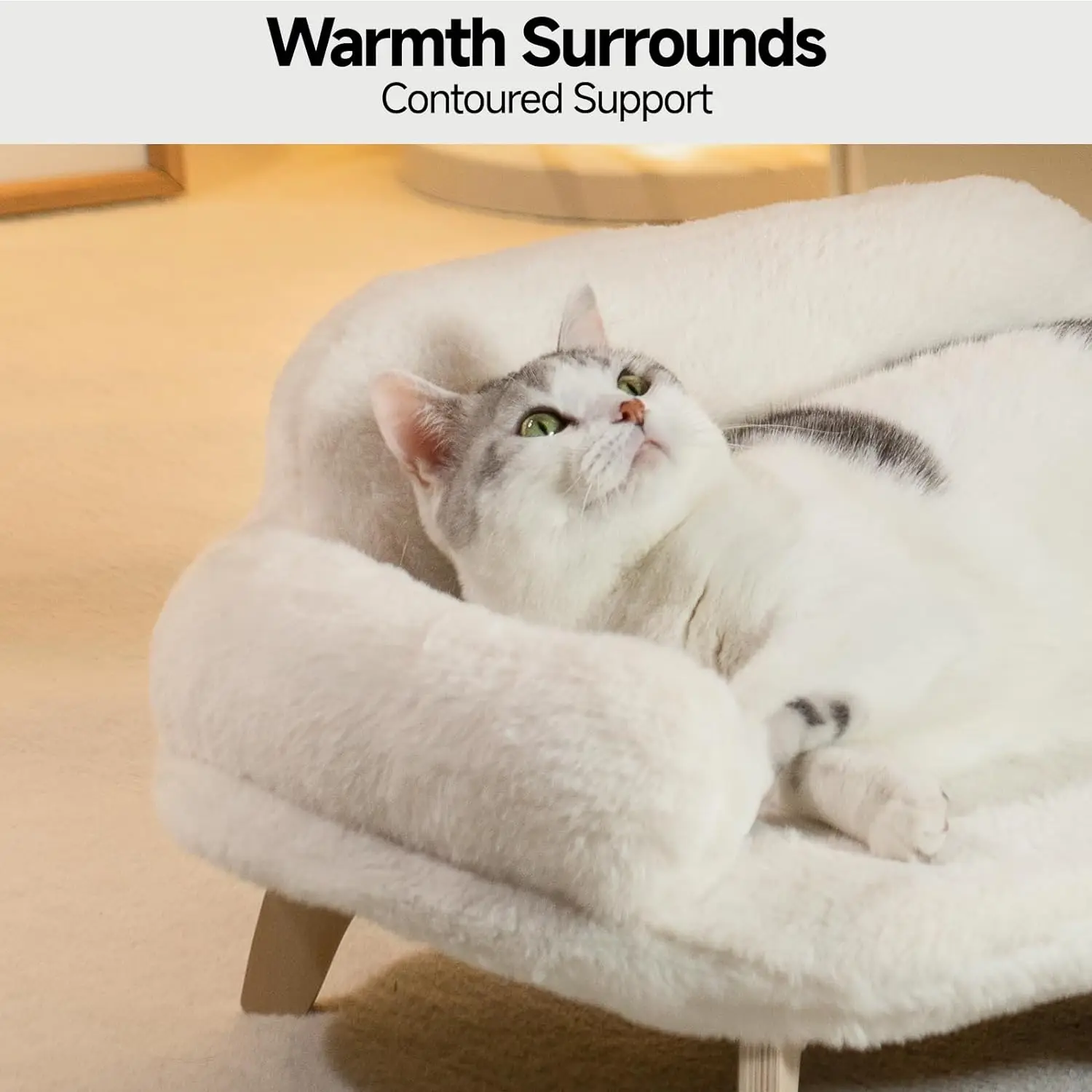MEWOOFUN Huisdierenbank | Verhoogd Houten Huisdiermeubel | Afneembare Wasbare Hoes | Katten & Honden - Image 4