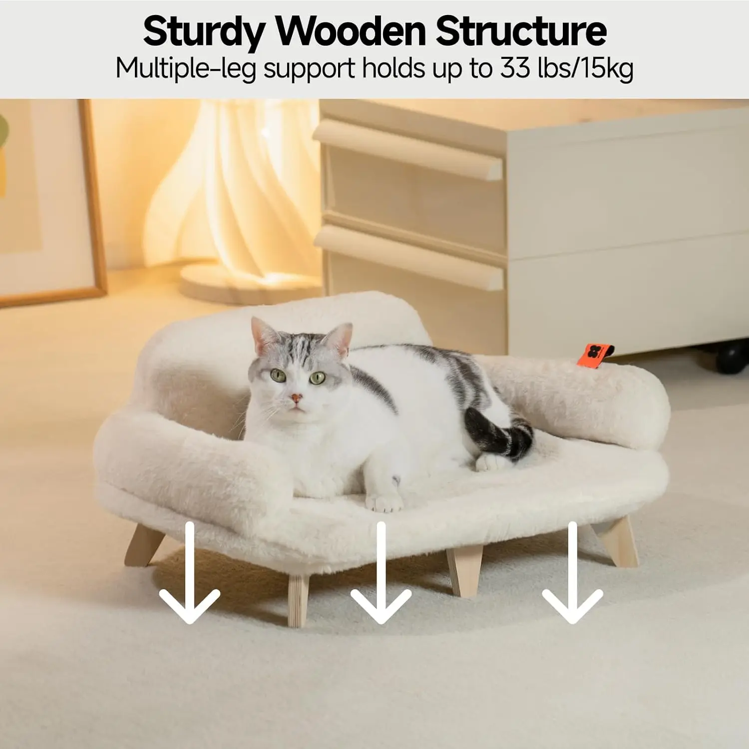 MEWOOFUN Huisdierenbank | Verhoogd Houten Huisdiermeubel | Afneembare Wasbare Hoes | Katten & Honden - Image 6