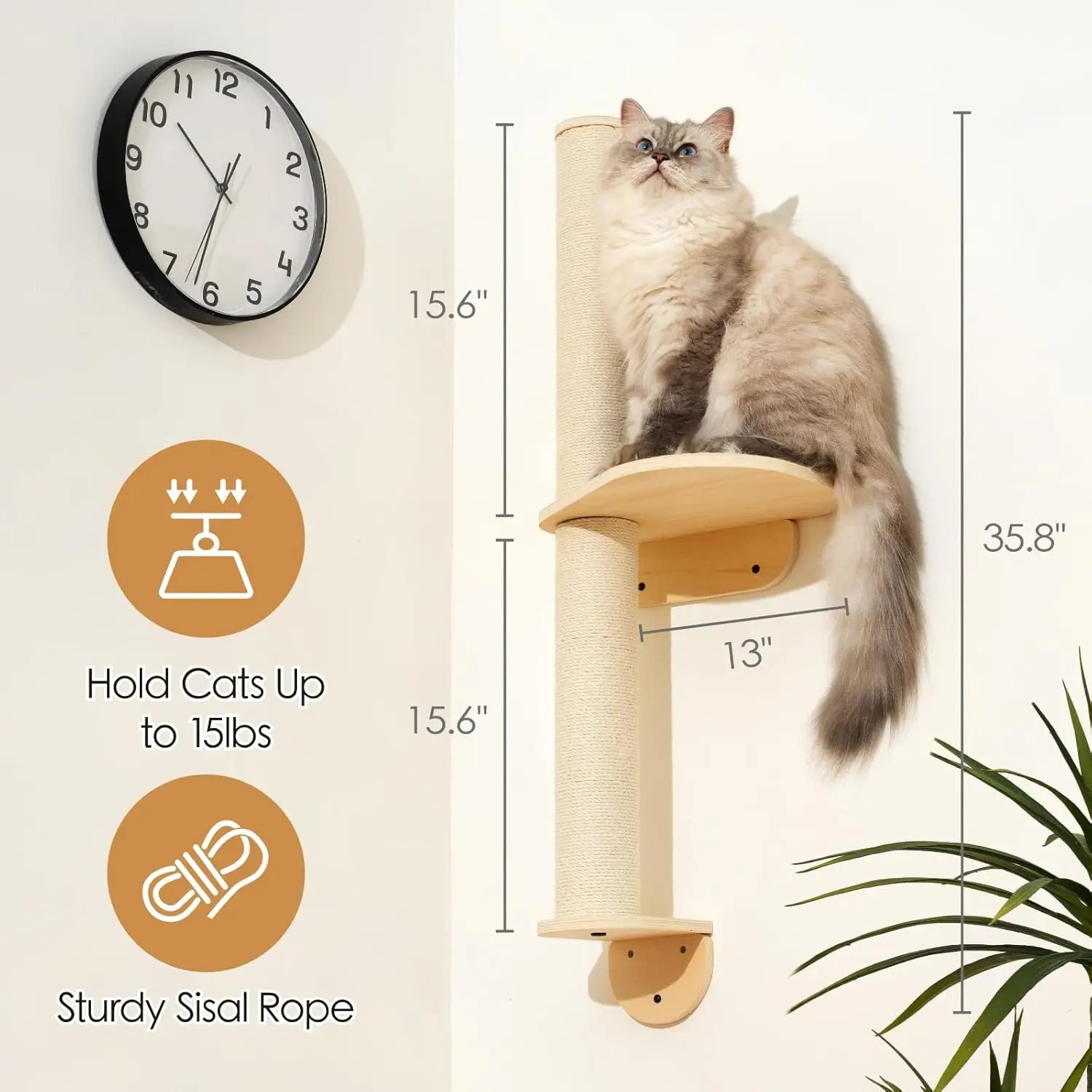 MEWOOFUN Krabmeubel Kattenwand | Natuurlijk Hout | Wandgemonteerd | Ruimtebesparend | Stijlvol Interieur | Katten Krabwand | Moderne Kattenmeubels | Duurzaam Sisal | Kattenklimrek | Eenvoudig te Monteren - Image 6