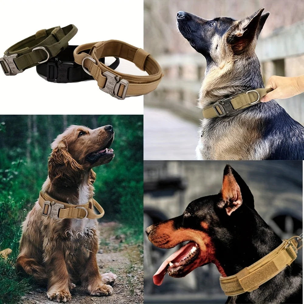 Tactische hondenhalsband nylon | Verstelbaar | Stevige kunststof gesp | D-ring voor riembevestiging | Geschikt voor middelgrote en grote honden | Camouflagemotief - Image 3