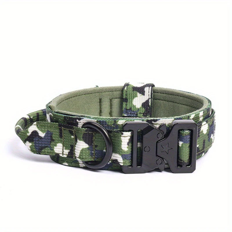 Tactische hondenhalsband nylon | Verstelbaar | Stevige kunststof gesp | D-ring voor riembevestiging | Geschikt voor middelgrote en grote honden | Camouflagemotief - Image 9