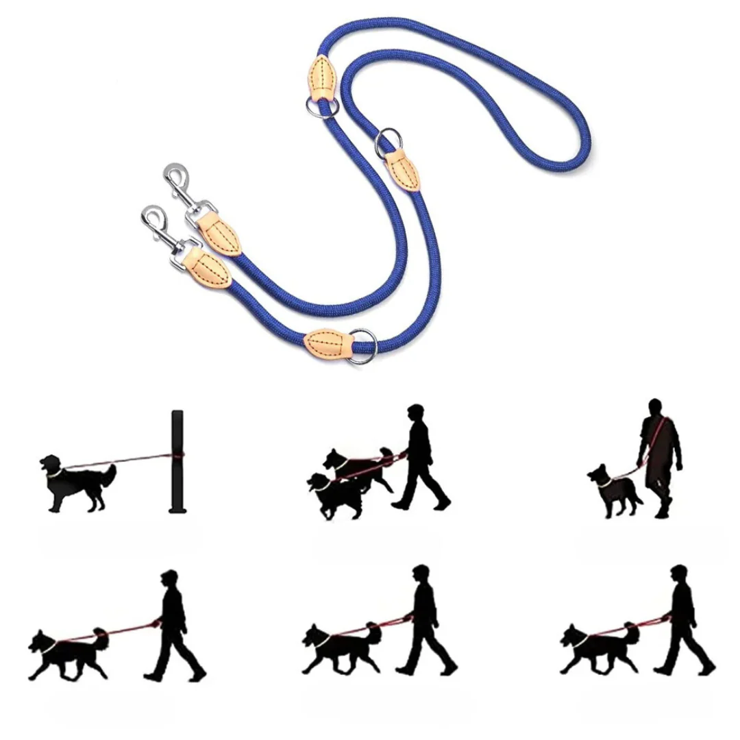 Hands-Free Nylon Riem | Verstelbare Dubbele Riem voor Honden | Antiklitontwerp | Comfortabele Grip voor Grote Honden | Ideaal voor Wandelen met Twee Honden - Image 4
