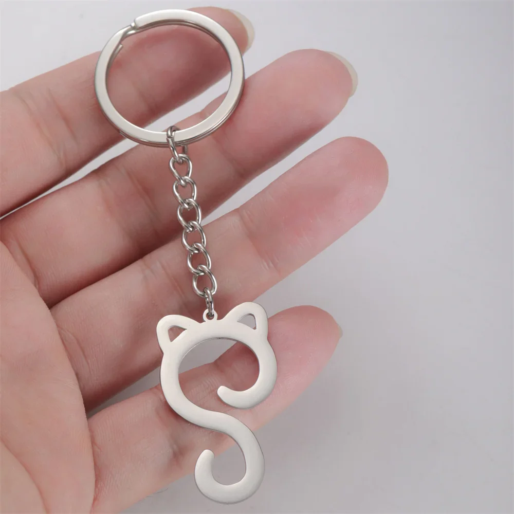Sleutelhanger schattige kat | RVS katten sleutelhangers | Dierlijke kitten hanger voor tas, auto, kinderen, cadeau voor kattenliefhebber | My Shape - Image 2