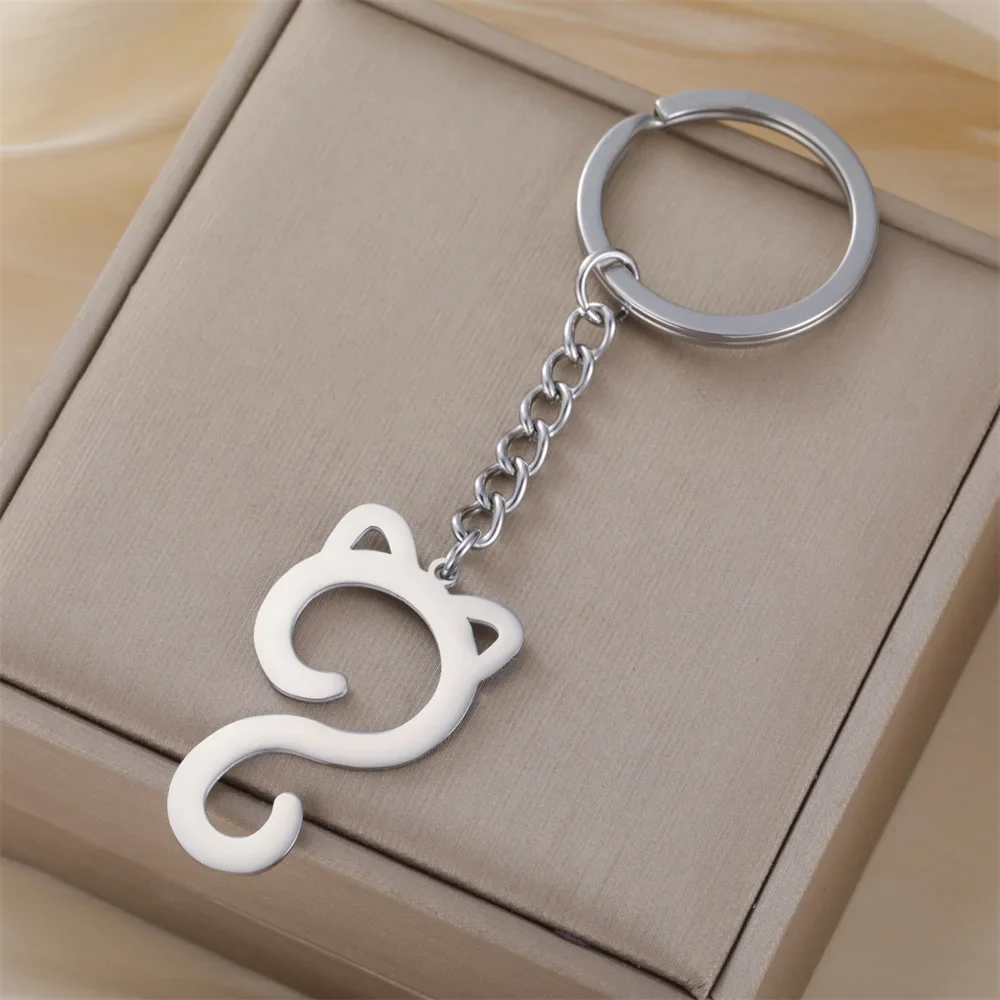 Sleutelhanger schattige kat | RVS katten sleutelhangers | Dierlijke kitten hanger voor tas, auto, kinderen, cadeau voor kattenliefhebber | My Shape - Image 3