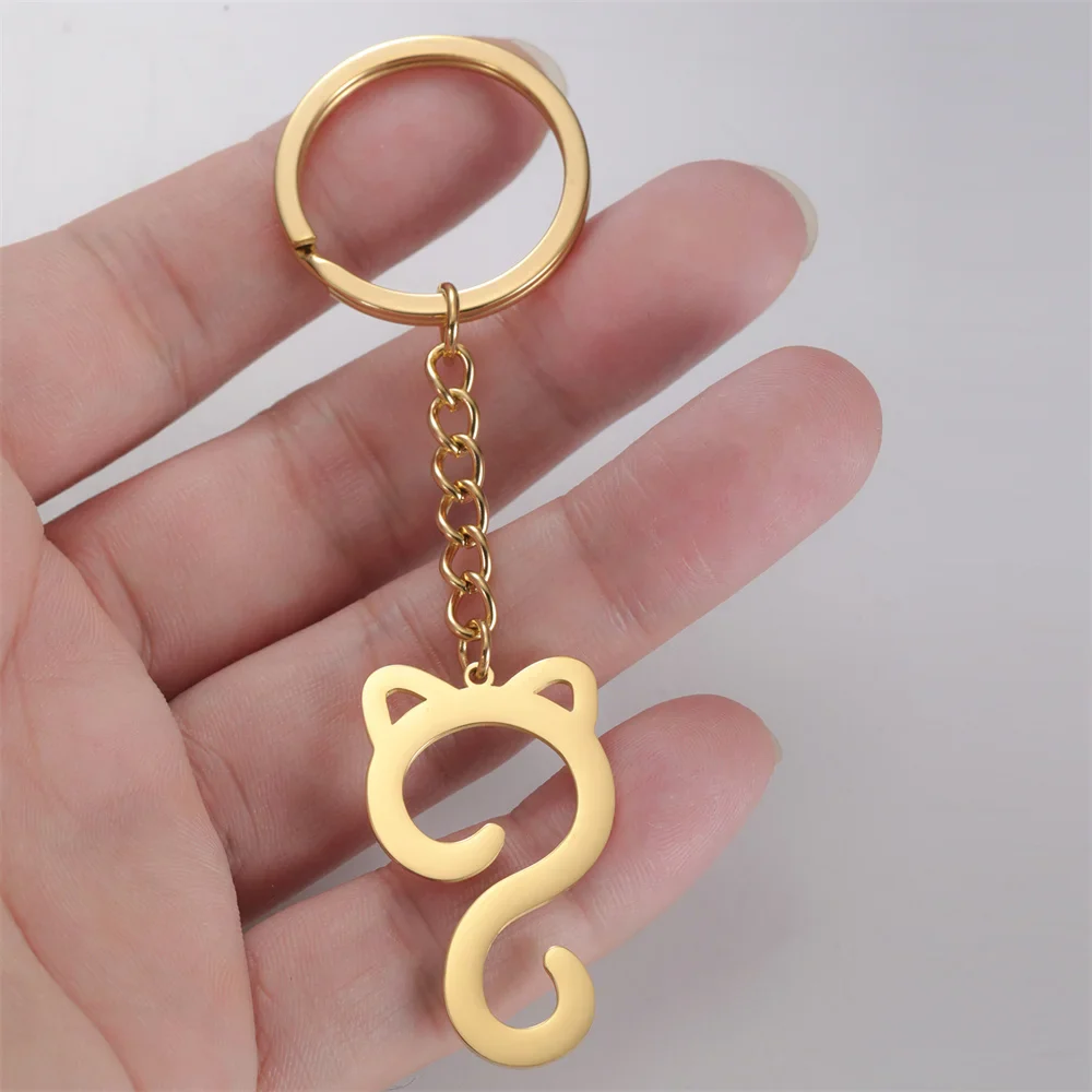 Schattige katten sleutelhanger van roestvrij staal | Dierenvorm keyring | Leuk cadeau voor kattenliefhebbers | Sleutelbos hanger voor tas, auto & kinderen - Image 3