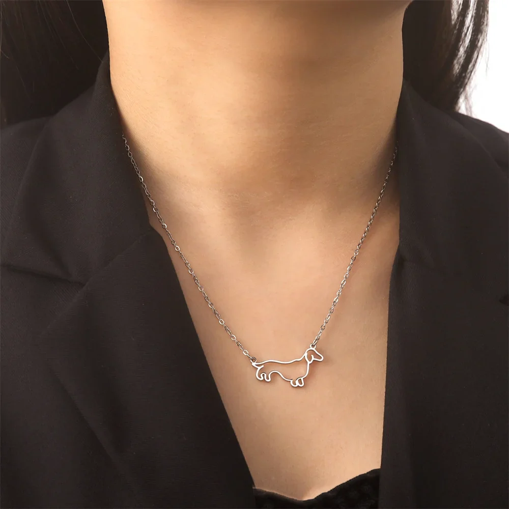 Dames en kinderen hondenliefhebbers ketting | RVS teckel hanger | Schattige sausizhond ketting | Cadeau sieraden voor dierenliefhebbers | 45+5cm | Goud of staal - Image 2