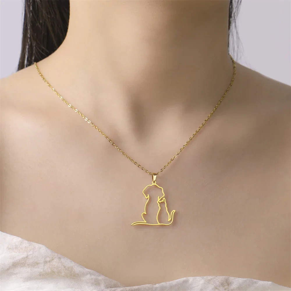 Hond en Kat Hanger Ketting voor Dames | Roestvrijstalen Ketting | Schattige Puppy & Kitten Dieren Sieraad | Cadeau voor Dierenliefhebbers | Anti-allergisch | 45+5cm | Goud & Zilver - Image 2