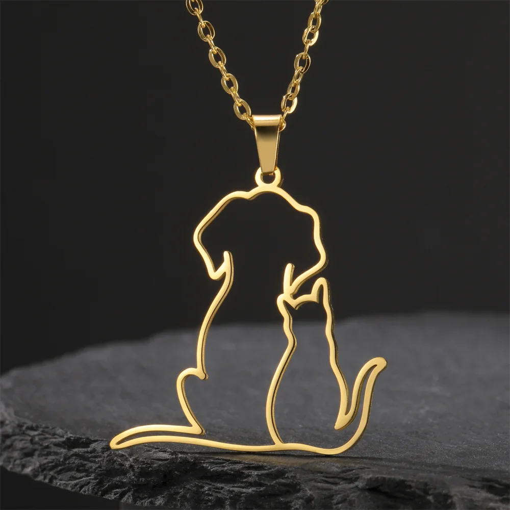Dierenhanger Ketting voor Dames | Roestvrijstalen Kat & Hond Sieraad | Huisdier Vrienden | Cadeau voor Dierenliefhebbers | Hypoallergeen & Roestvrij | Verstelbare Schakelketting 45+5cm - Image 2