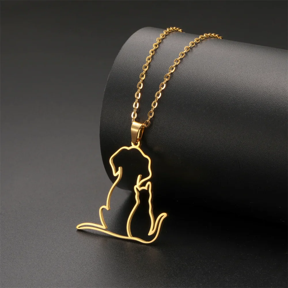 Dierenhanger Ketting voor Dames | Roestvrijstalen Kat & Hond Sieraad | Huisdier Vrienden | Cadeau voor Dierenliefhebbers | Hypoallergeen & Roestvrij | Verstelbare Schakelketting 45+5cm - Image 4