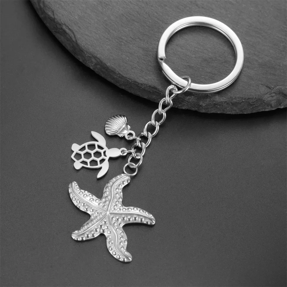 Sleutelhanger oceaan thema| RVS sleutelring met schildpad, zeester en schelp| Zomer accessoire voor rugzak| Cadeau voor strandliefhebbers| Unisex| My Shape - Image 2
