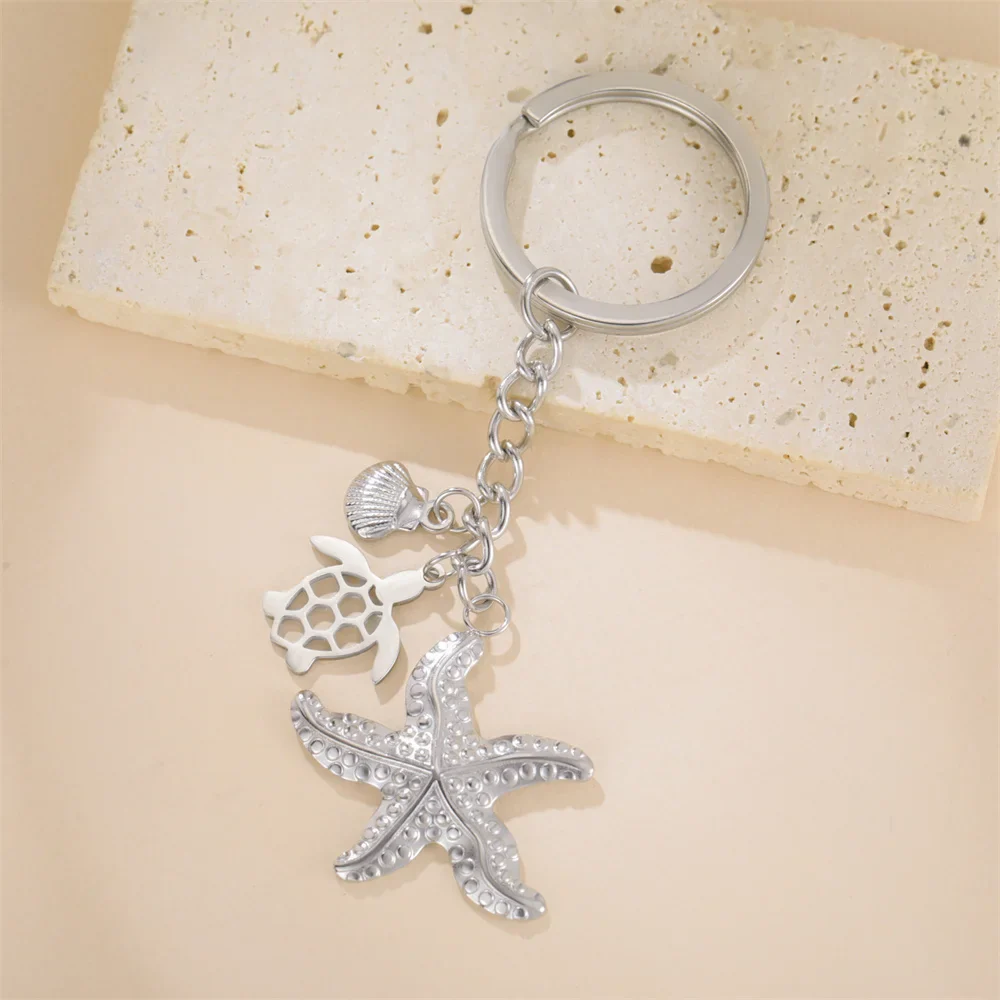 Sleutelhanger oceaan thema| RVS sleutelring met schildpad, zeester en schelp| Zomer accessoire voor rugzak| Cadeau voor strandliefhebbers| Unisex| My Shape - Image 3