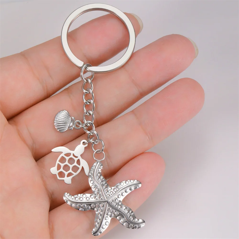 Sleutelhanger oceaan thema| RVS sleutelring met schildpad, zeester en schelp| Zomer accessoire voor rugzak| Cadeau voor strandliefhebbers| Unisex| My Shape - Image 4