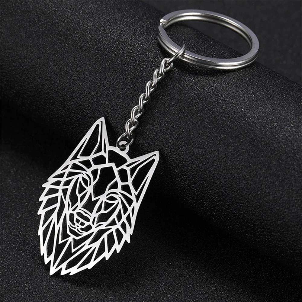 Sleutelhanger wolf | Punk dierenhanger | RVS sleutelring voor jongens, kinderen & heren | Stoer cadeau | My Shape accessoire | Modieuze sleutelhanger voor tassen, sleutels & rugzakken