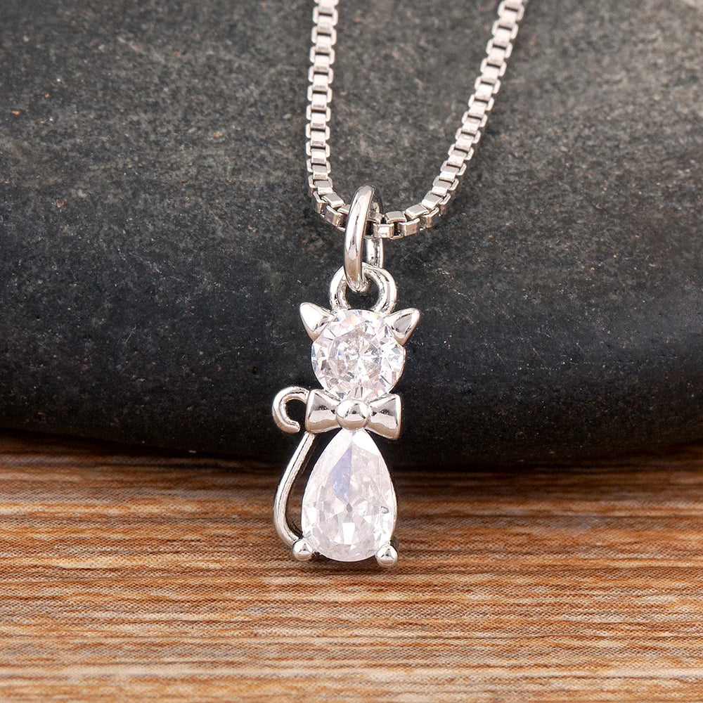 NIDIN katten hanger ketting voor dames | Elegant luxe design | Zirkonia steentjes | Verstelbare goud/zilver | Leuk cadeau | Fijn gepolijst | Mode sieraden 45+5cm