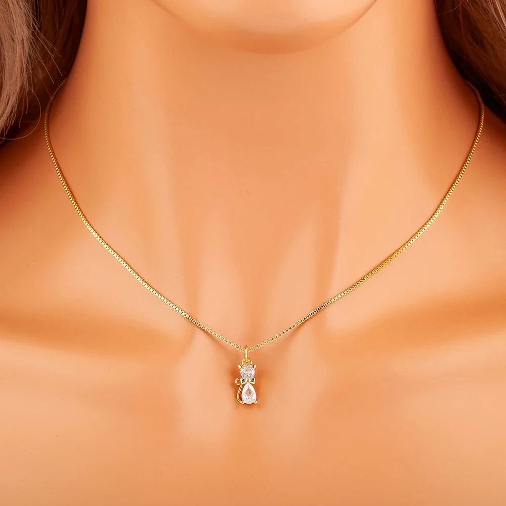 NIDIN Ketting Dames | Luxe Kat Hanger | Verstelbare Clavicle Chain 45+5cm | Goud/Zilver | Pave Zirconia | Elegant Cadeau Sieraad - Image 2