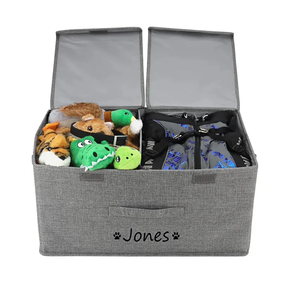 Gepersonaliseerde Opbergbox voor Huisdier Speelgoed | Duurzaam Polyester | Verkrijgbaar in Grijs, Bruin, Khaki, Groen | Maten S en L | Met Deksel voor Organisatie en Netheid | Aanpasbaar met Naam - Image 3