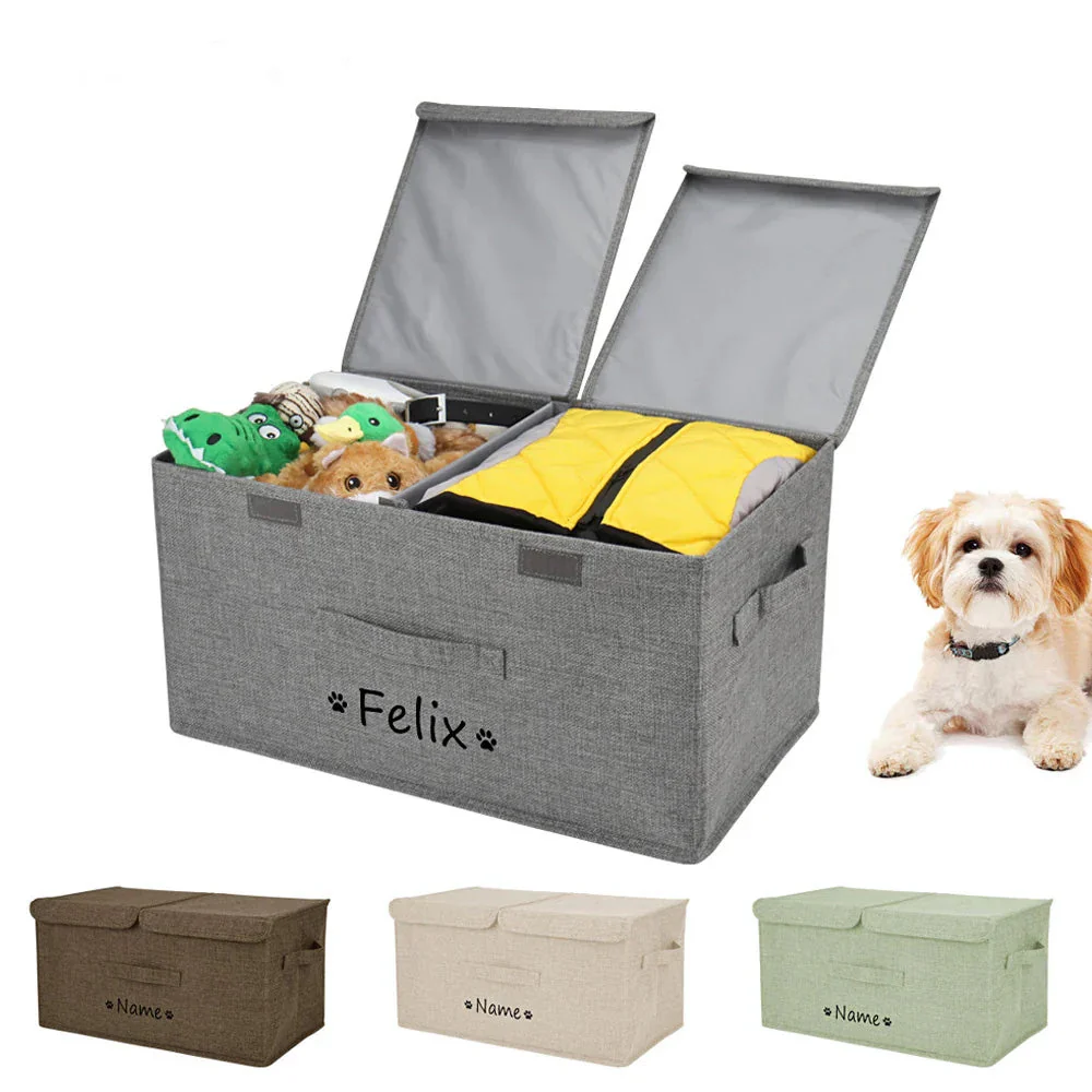 Gepersonaliseerde Opbergbox voor Huisdier Speelgoed | Duurzaam Polyester | Verkrijgbaar in Grijs, Bruin, Khaki, Groen | Maten S en L | Met Deksel voor Organisatie en Netheid | Aanpasbaar met Naam - Image 8