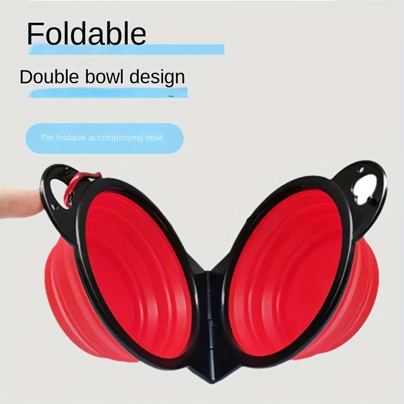 Opvouwbare dubbele hondenbak | 2-in-1 voer- en drinkbak | 350 ml per bak | siliconen & kunststof | ideaal voor reizen, wandelen, kamperen | lichtgewicht & draagbaar | blauw-zwart - Image 12
