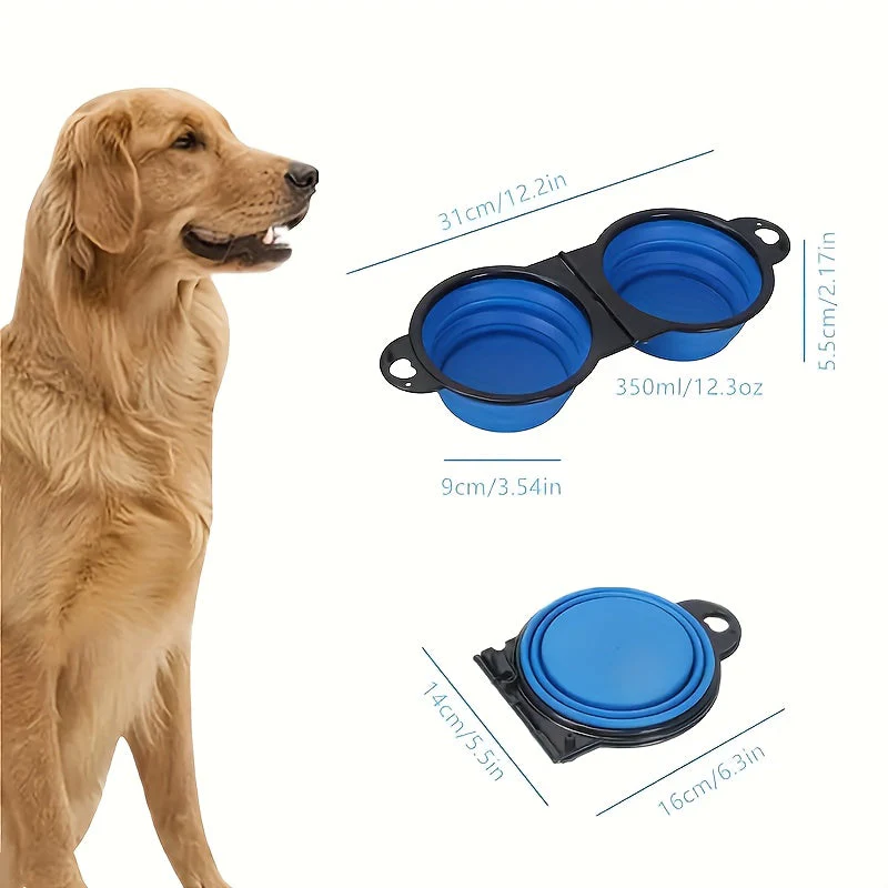 Opvouwbare dubbele hondenbak | 2-in-1 voer- en drinkbak | 350 ml per bak | siliconen & kunststof | ideaal voor reizen, wandelen, kamperen | lichtgewicht & draagbaar | blauw-zwart - Image 6
