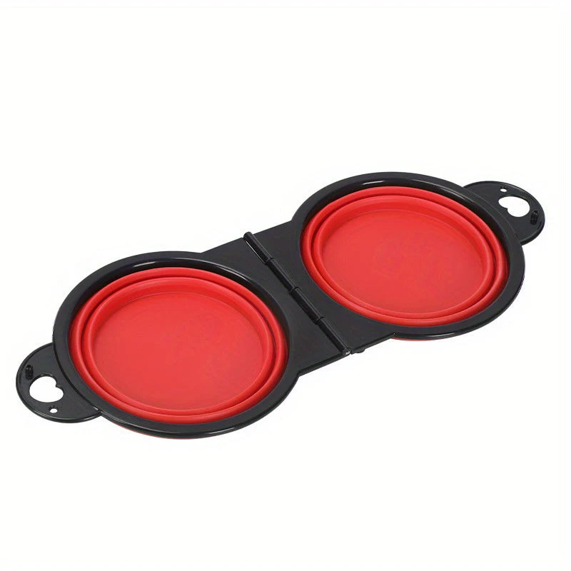 Opvouwbare dubbele hondenbak | 2-in-1 voer- en drinkbak | 350 ml per bak | siliconen & kunststof | ideaal voor reizen, wandelen, kamperen | lichtgewicht & draagbaar | blauw-zwart - Image 8