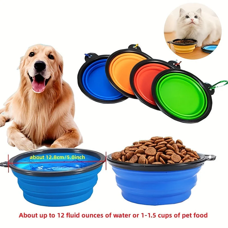 Opvouwbare voerbak voor honden en katten | Duurzaam TPR-rubber | Met karabijnhaak | Compact & lichtgewicht | Ideaal voor onderweg, reizen of wandelingen | Geschikt voor water en voer - Image 4