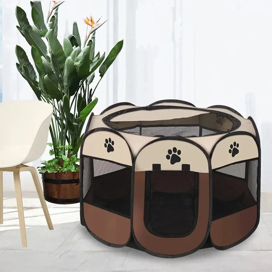 Huisdierentent Achthoekig Opvouwbaar | Voor Grote Honden & Katten | Ventilatie & Anti-Insectengaas | Makkelijk in Gebruik | Draagbaar en Lichtgewicht | Oxford Stof | Witte Curry Kleur | 73x73x43 cm | Geschikt voor Reizen & Buitenavonturen - Image 5