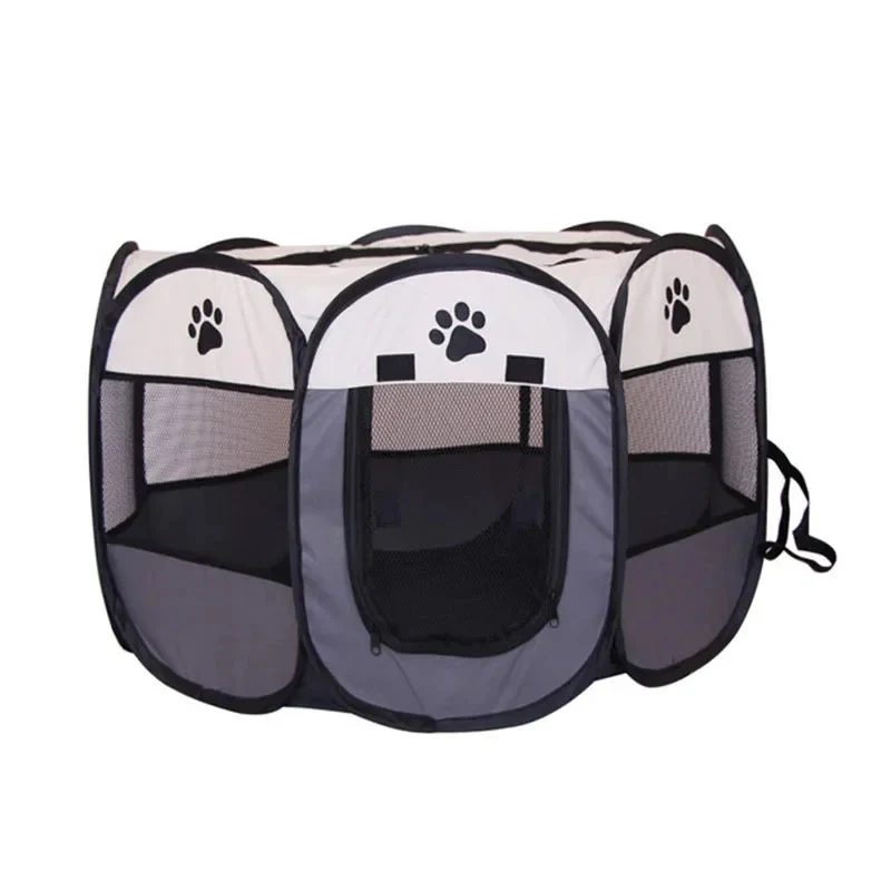 Huisdierentent Achthoekig Opvouwbaar | Voor Grote Honden & Katten | Ventilatie & Anti-Insectengaas | Makkelijk in Gebruik | Draagbaar en Lichtgewicht | Oxford Stof | Witte Curry Kleur | 73x73x43 cm | Geschikt voor Reizen & Buitenavonturen - Image 6