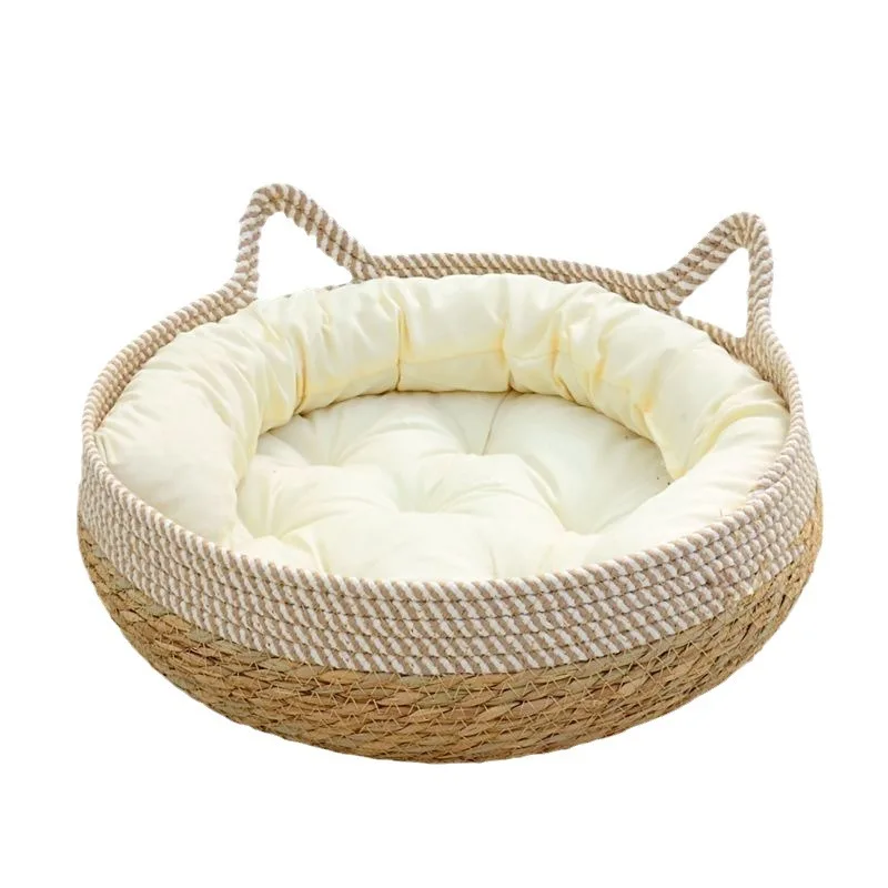 OUZEY Rieten Huisdier Mand | Comfortabel Ademend | Katoen | Ronde Mand voor Katten en Kleine Honden | Seizoensgebonden Dierenhuis | Perfect voor Rust en Slaap | Huisdieraccessoires uit China - Image 5