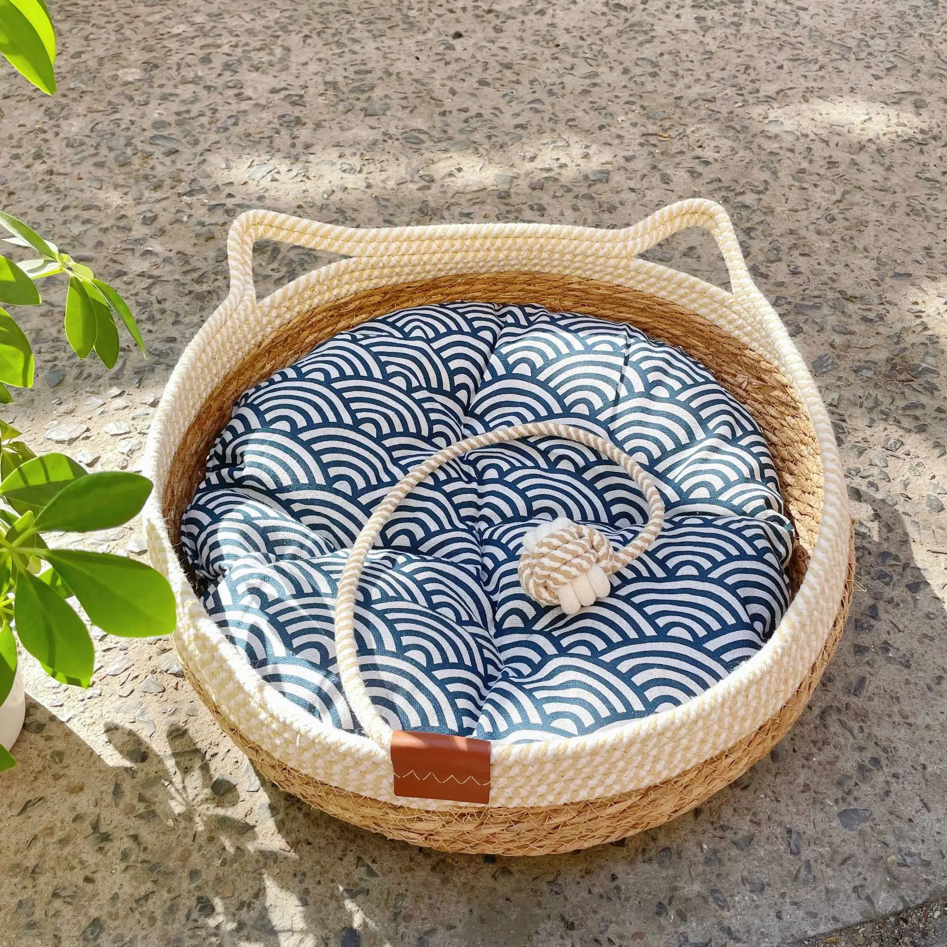 OUZEY Rieten Huisdier Mand | Comfortabel Ademend | Katoen | Ronde Mand voor Katten en Kleine Honden | Seizoensgebonden Dierenhuis | Perfect voor Rust en Slaap | Huisdieraccessoires uit China - Image 7