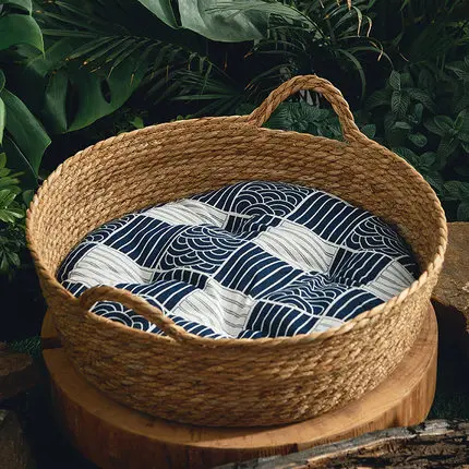 Ronde Rattan Mand | Ademend Huisdierenbed | Katten en Puppy's | Zomerkoel Bamboe Weefhuis | Comfortabel Slaaphol | Dierenvriendelijk ontwerp - Image 7
